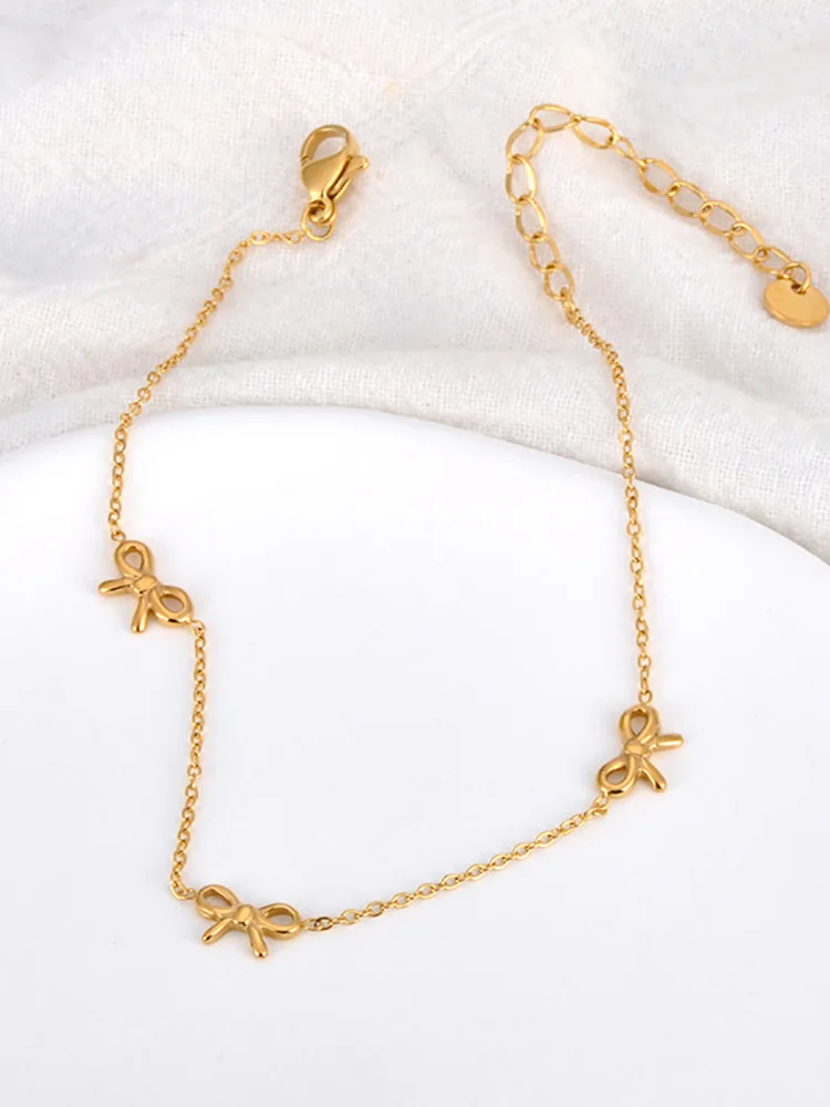 Lokaer 18K Gold Plated Stainless Steel Bowknot Charm Anklets For Women Trendy Bohemia Beach Party Chain Anklet Jewelry A24020