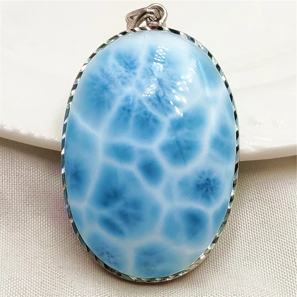 

Natural Blue Larimar Oval Big Pendant Women Men Larimar Big 37x26x11mm Oval Necklace Fashion Jewelry Gemstone AAAAAA