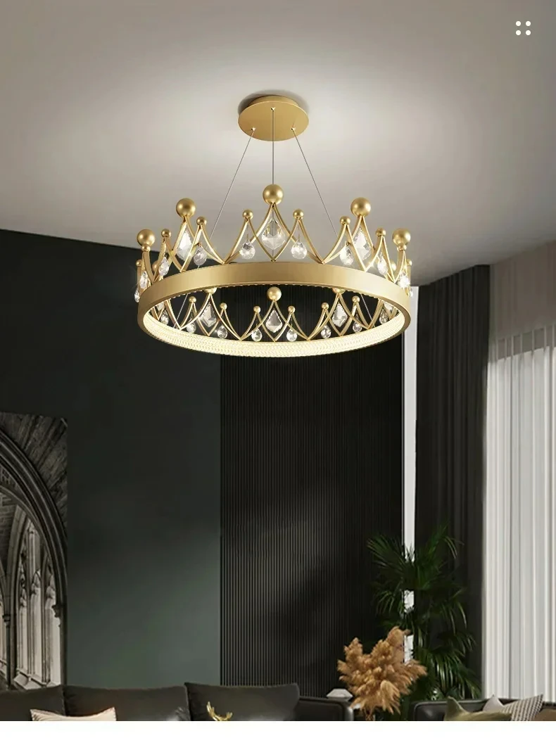 Crystal Crown Light Luxury Lamp Princess Girl Children's Room  Warm LED Internet Celebrity Same Style Bedroom Chandelier