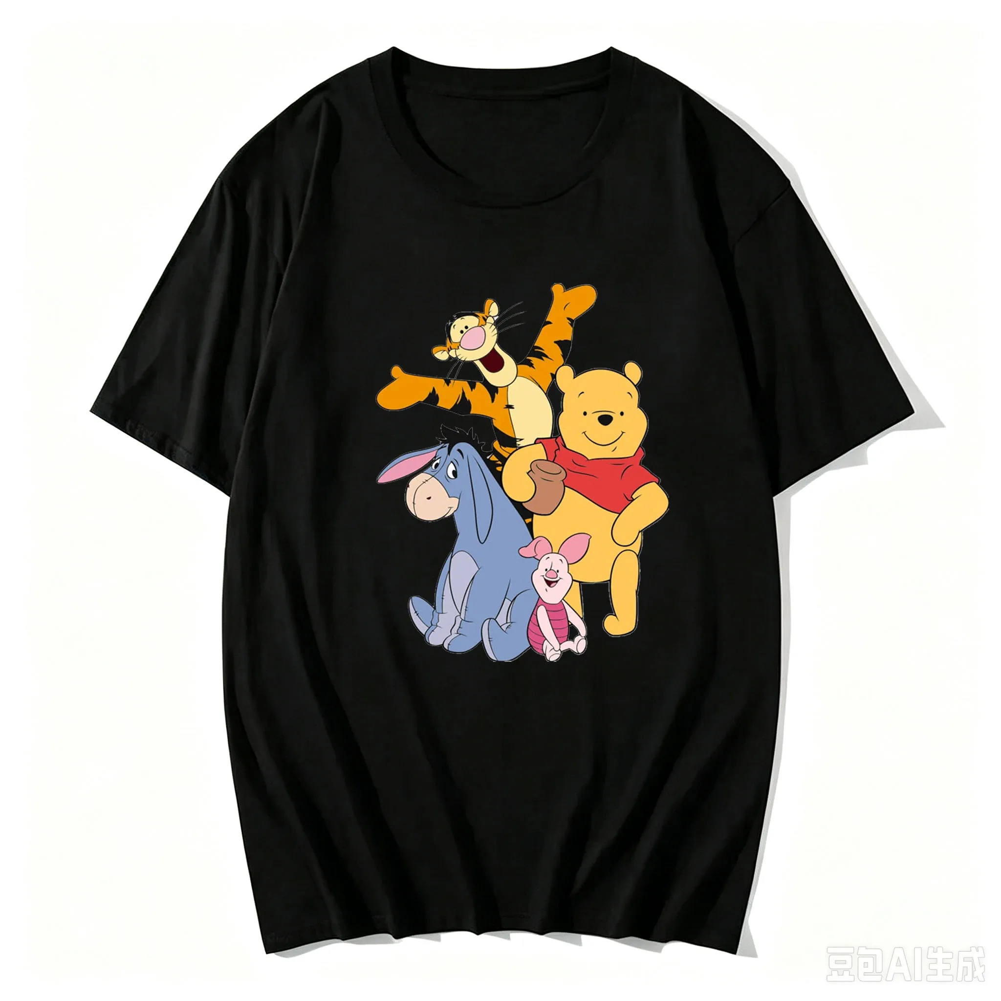TOPTOY Trendy 2D Anime Winnie the Pooh Print Pure Cotton Clothing Fashion Cartoon Short-Sleeve Top for Children and Adults