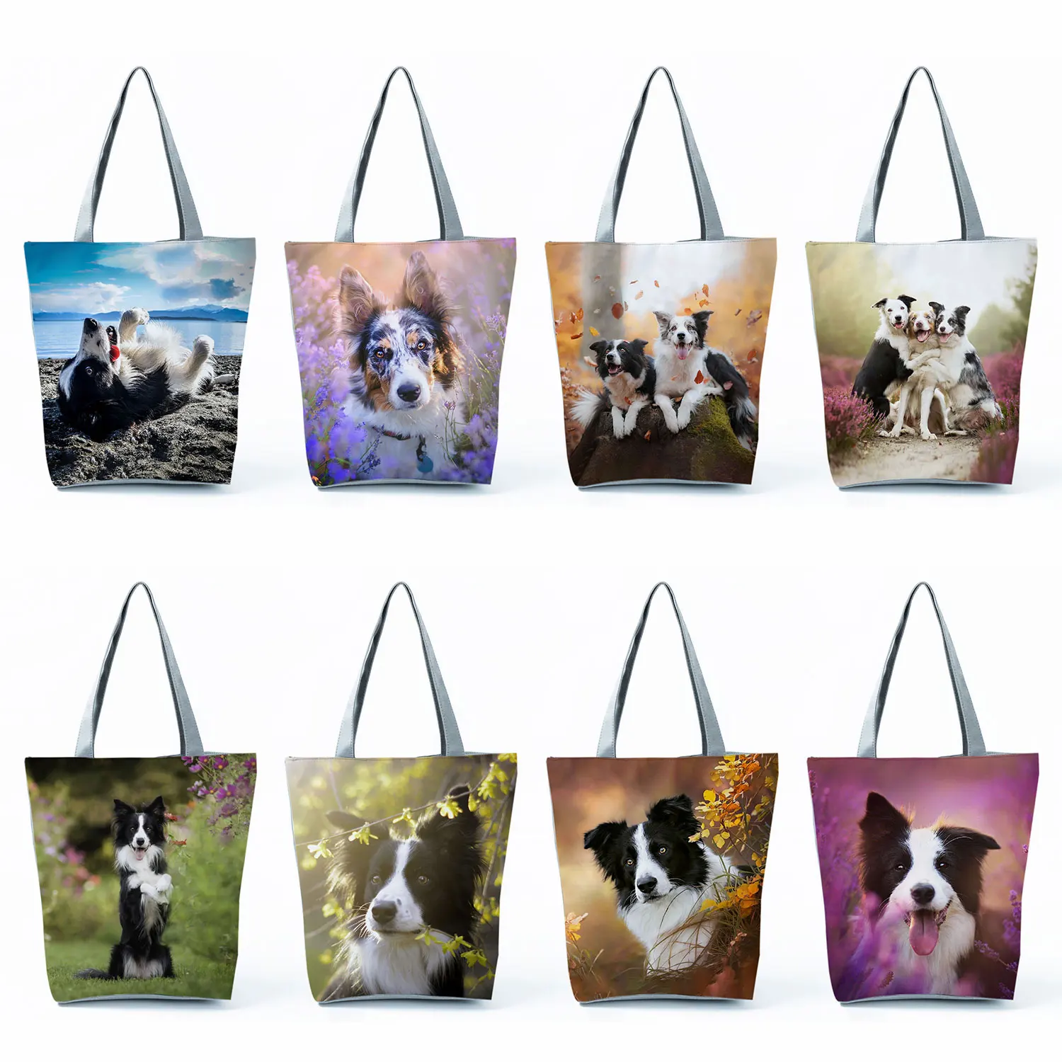 Border Collie Print Handbags High Capacity Casual Commuter Women Totes Cute Dog Graphic Shopping Bags Portable Travel Beach Bags