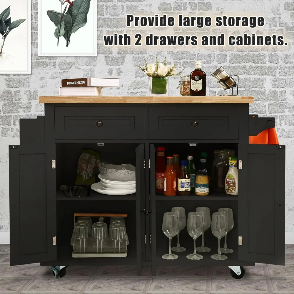 Kitchen Island Cart,Kitchen Bar&Serving Cart Rolling on Wheels with Spice Rack Towel Holder Utility Storage Trolley