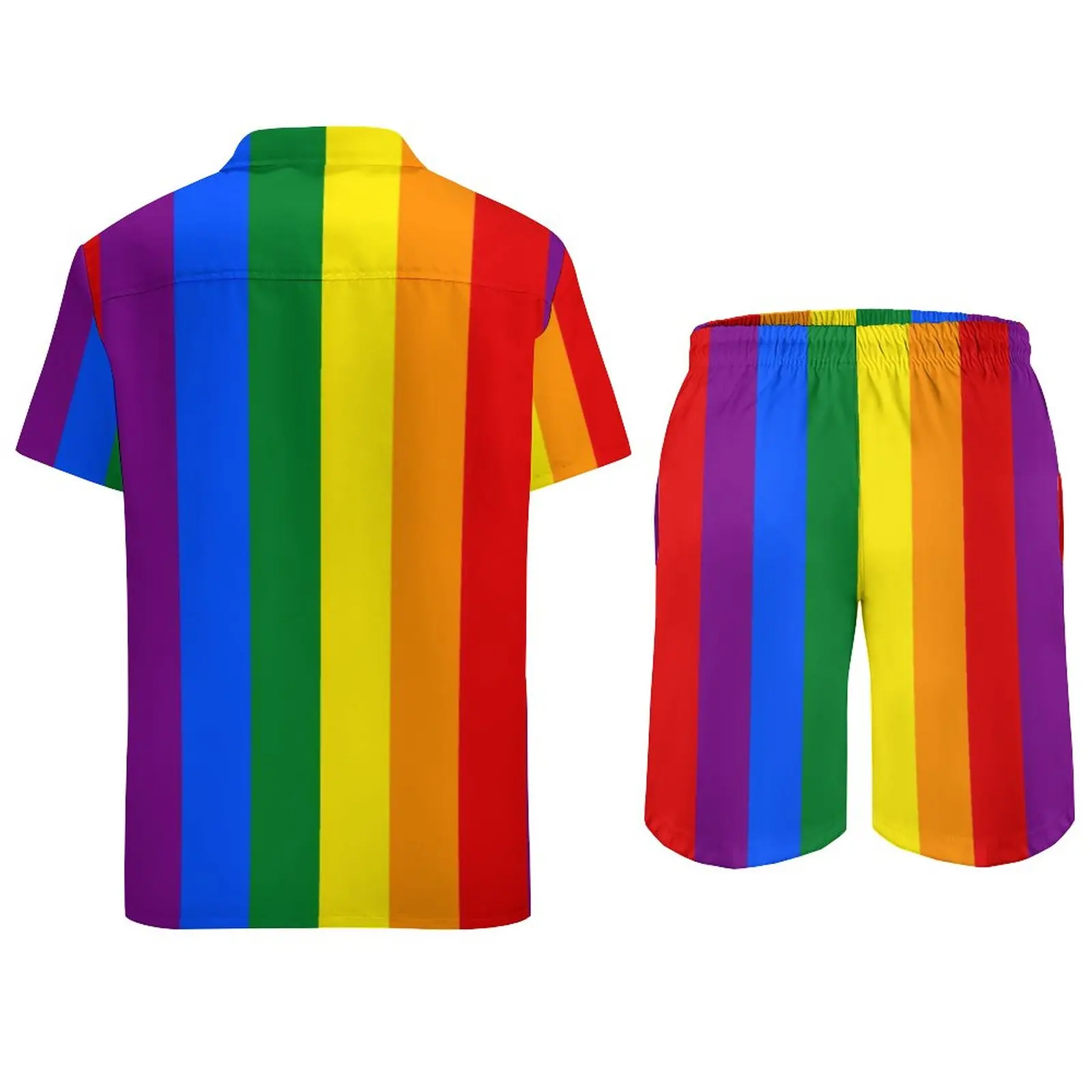 LGBT Rainbow Men Sets Gay Pride Flag Print Casual Shirt Set Hawaii Vacation Shorts Summer Suit 2 Piece Big Size 2XL 3XL