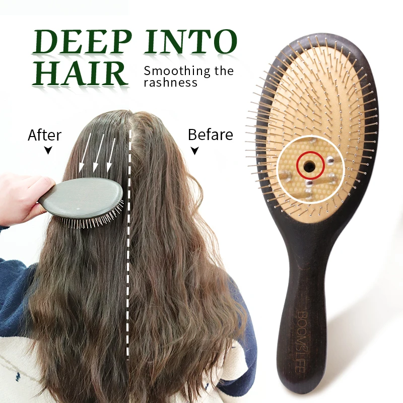 

Steel Hair Brush Women Custom Name Head Massage Wood Hairbrush Metal Stainless Pin Styling Comb For Hair Brosse Cheveux Femme