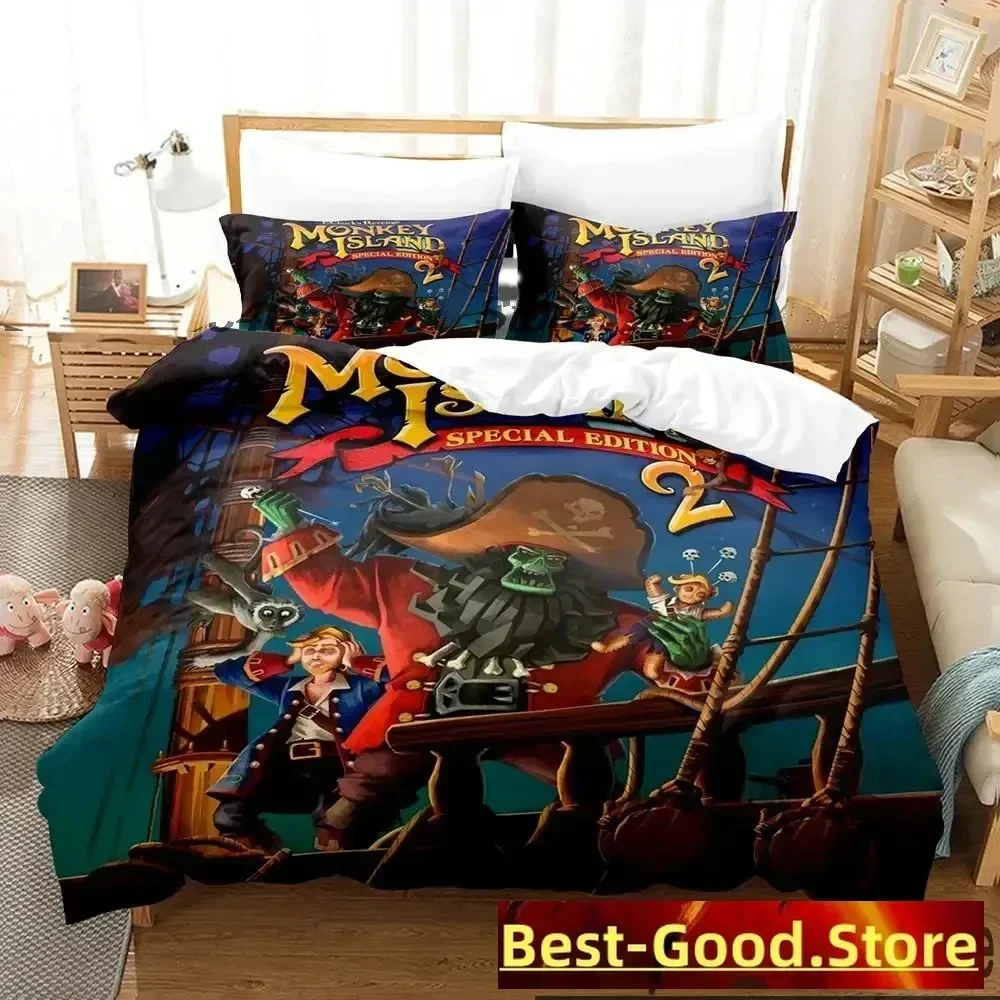 أفضل القرد جزيرة Lechuck طقم سرير بنين بنات التوأم الملكة الملك الحجم غطاء لحاف المخدة السرير للبنين الكبار #4