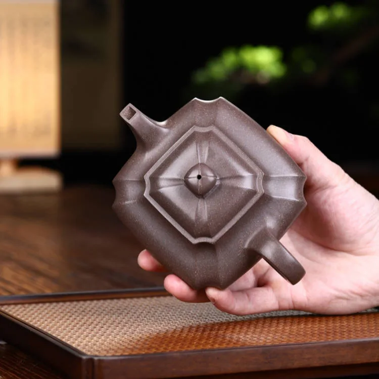Cornered Flat-Bottomed Pot Made Of Original Ore Green Ash Clay Yixing Zisha Teapot Set Traditional Handcrafted Utensil By Ren