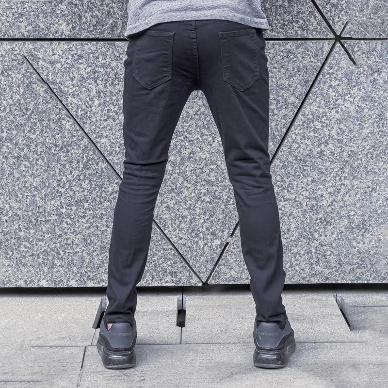 Pop Four Seasons New Fashion Men's Casual Trendy Washed Black Multi Pocket Skinny Jeans Pencil Pants Slim American Denim Trouser