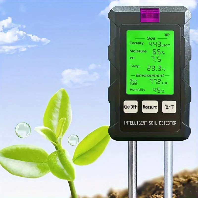 Digital 6 in 1 Soil PH Meter Fertility Soil Moisture Sunlight Ambient Humidity Temp Tester Monitor Detector Garden Soli Analyzer