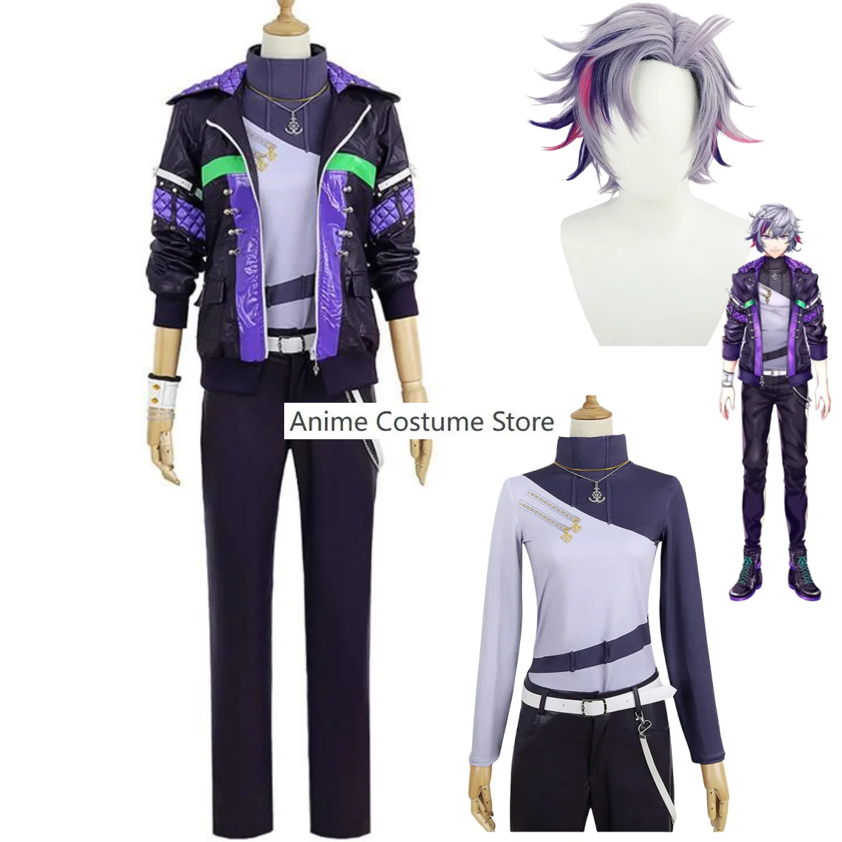 Disfraz de Anime Virtual Youtuber Nijisanji Fuwa Minato, uniforme de Hip Hop diario, peluca, traje de Carnaval y Halloween, hombre y mujer