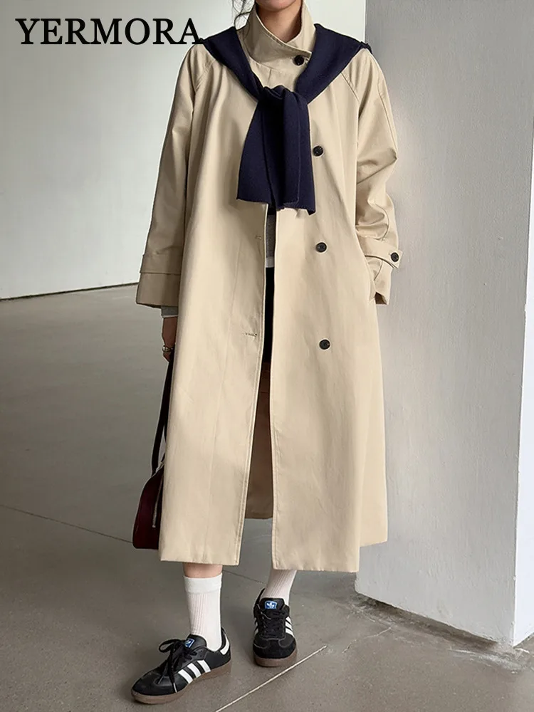 

YERMORA Women Aprico Belted Brief Trench+shawl Lapel Long Sleeve Loose New Casual Windbreaker Fashion Tide Spring Autumn 2025