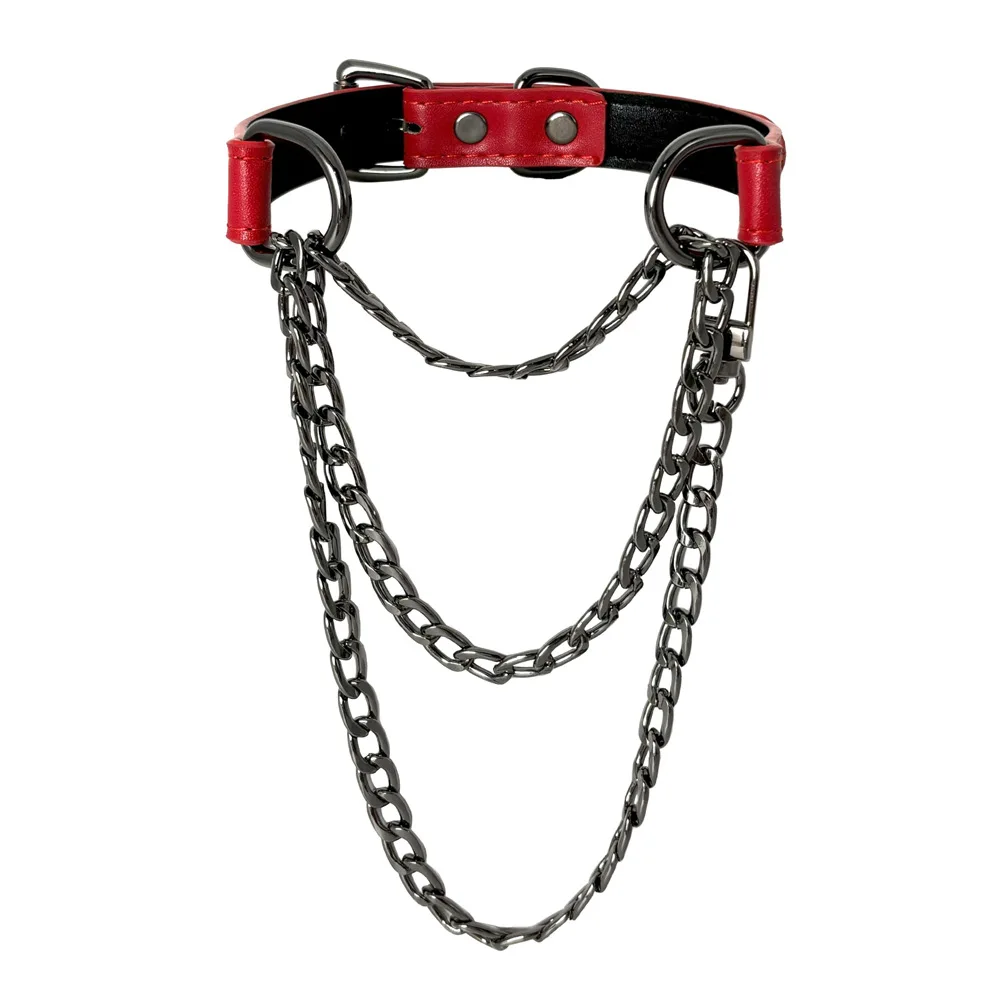 

Handmade Black PU Leather Choker Collar male and female Adjustable HiphopTriple-Layer Slip Chain Necklace Fashion Jewelry