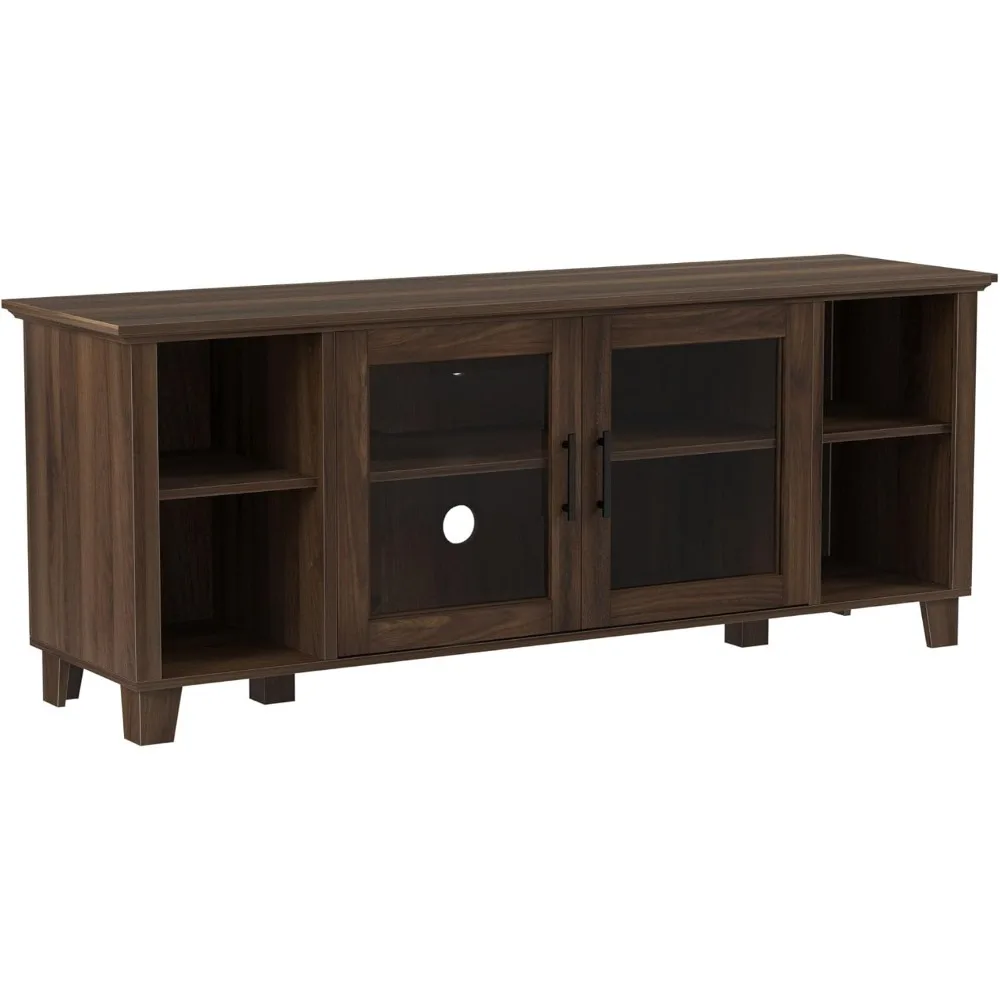 Grove Modern Double Glass Door TV Console for TVs up to 65 Inches, 58 Inch, Walnut