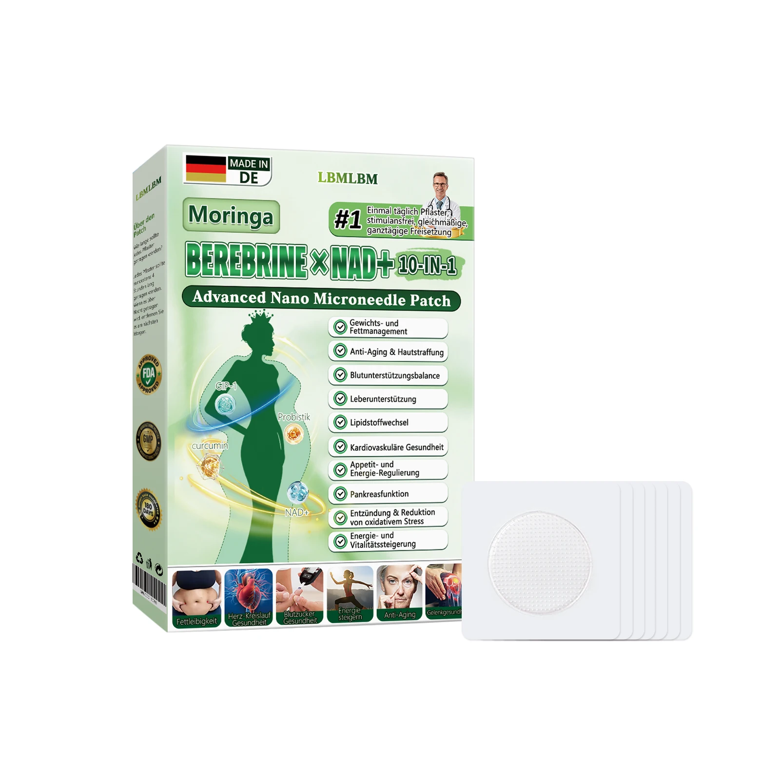 

Moringa Berberine NAD+ 10in1 Nano Microneedle Patch Weight Fat Management Weight & Fat Management Liver Support Health Care