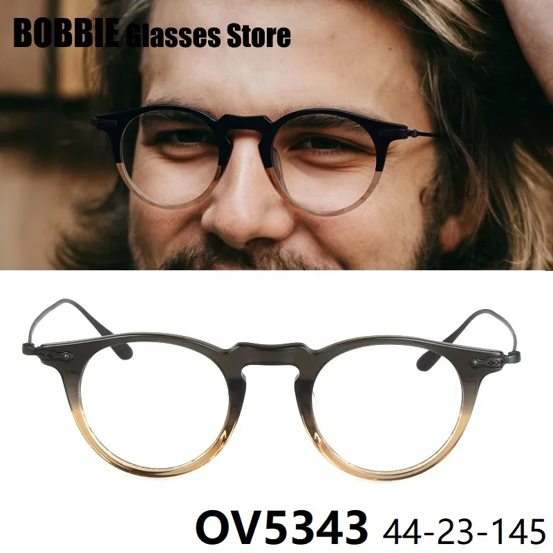 Retro Round Glasses Frame Men Acetate Titanium Leg Ultralight Eyeglasses Women Spectacles Reading Computer Eyewear OV5343 New