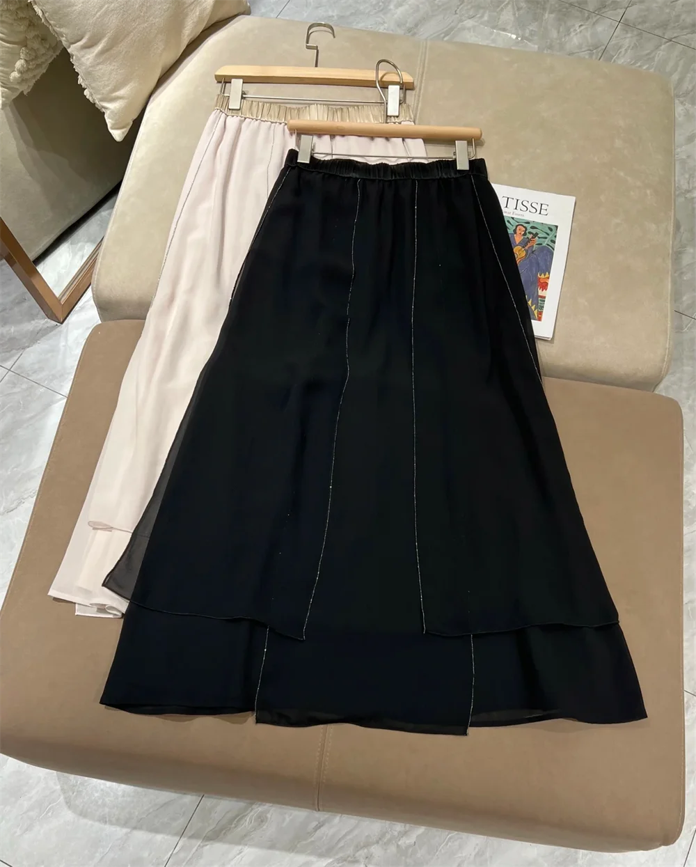 Women's Summer Beaded Skirt Elastic-Waist Fashionable Casual Skirts