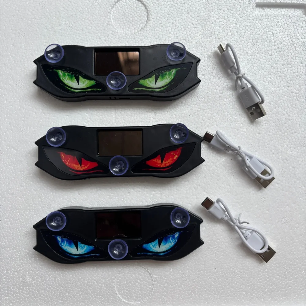 Car Accessories Windshield Install Solar LED Devil's Face Warning Strobe Light MultiColor Flashing Safety Lamp Suction Cup