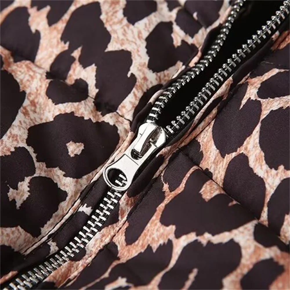 PB&ZA 2024 Early Autumn New Women\'s Fashion Versatile Stand Collar Long Sleeve Zipper Leopard Print Jacket