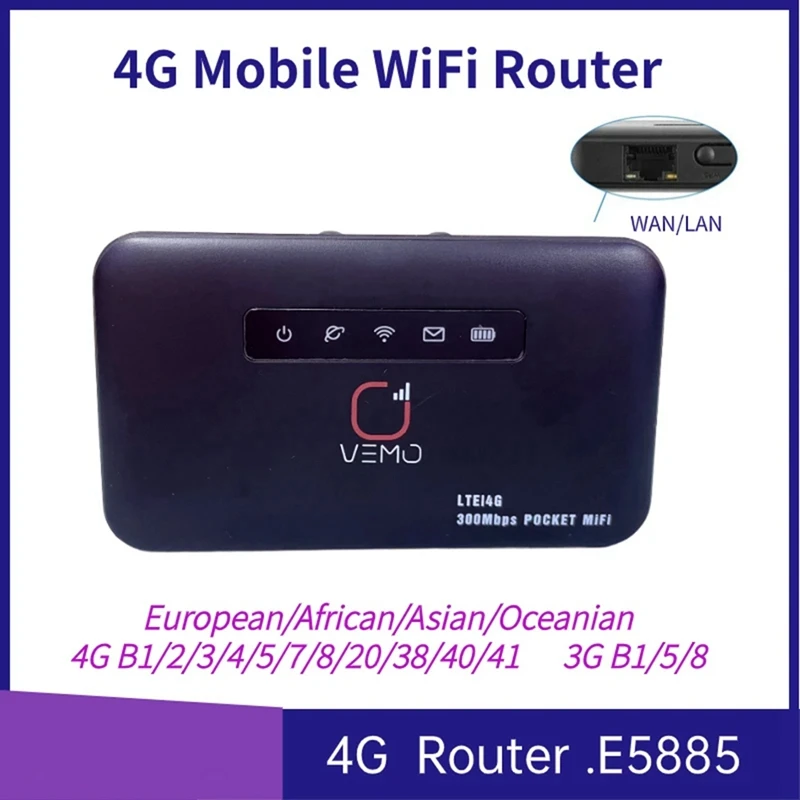 E5885 Pocket Wifi Router 4G Mini Router With Sim Card RJ45 Lan Port Modem 4G LTE Router With Sim Card For Home 2600Mah Durable