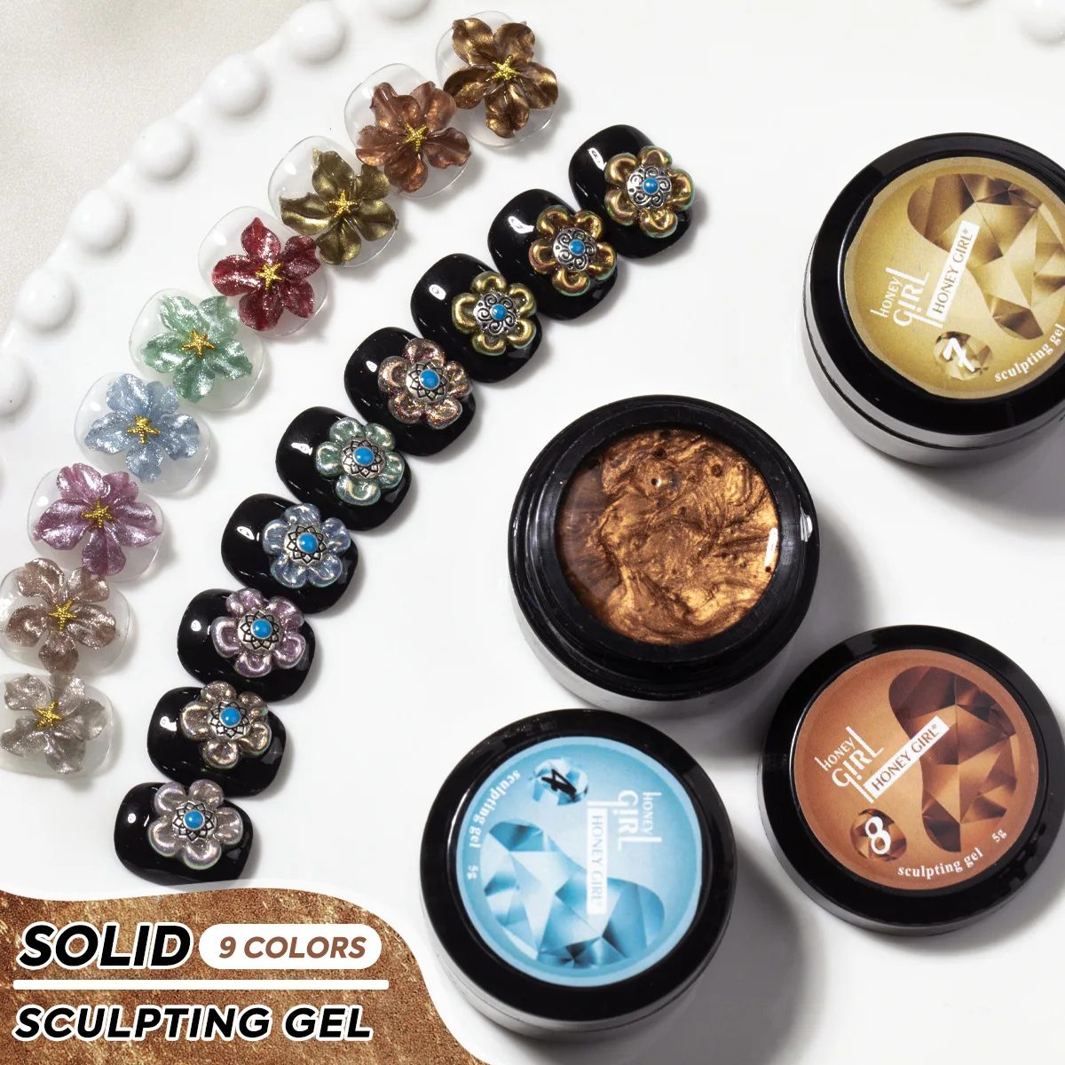 

9 цветов, металлические рельефные узоры, гель для дизайна ногтей, 3D УФ/LED гель, акриловая резьба, DIY, цветочные узоры, аксессуары для маникюра