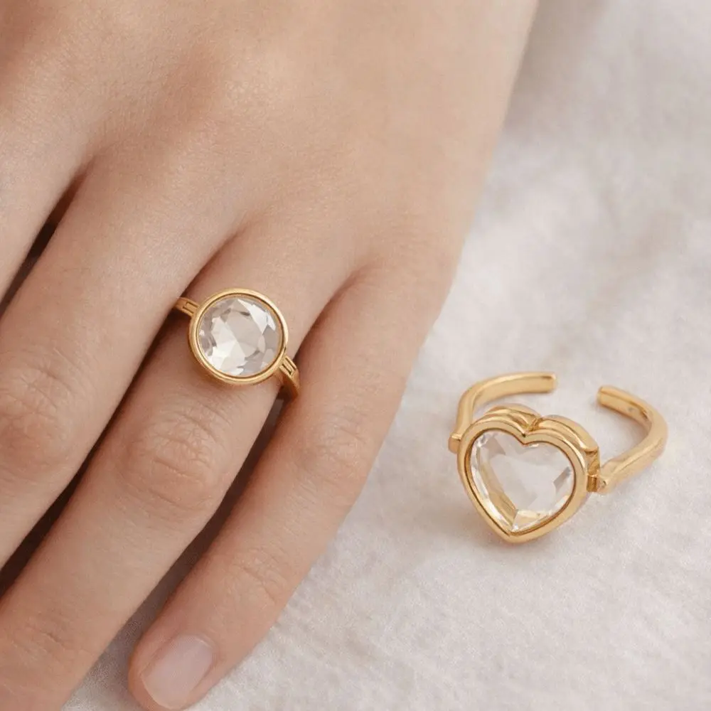 Elegant Heart-shaped Box Ring Hollow DIY Design Circular Box Ring Can Be Opened Gold-plated Finish Transparent Box Ring