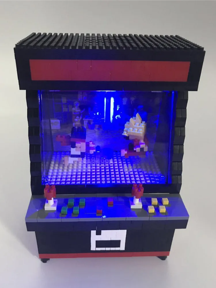 Zrk 1060pc mirco blockiert Spiel Street Brick mit glänzenden LED Arcade Fighter Spiel schwarze Maschine blockiert Lernspiel zeug