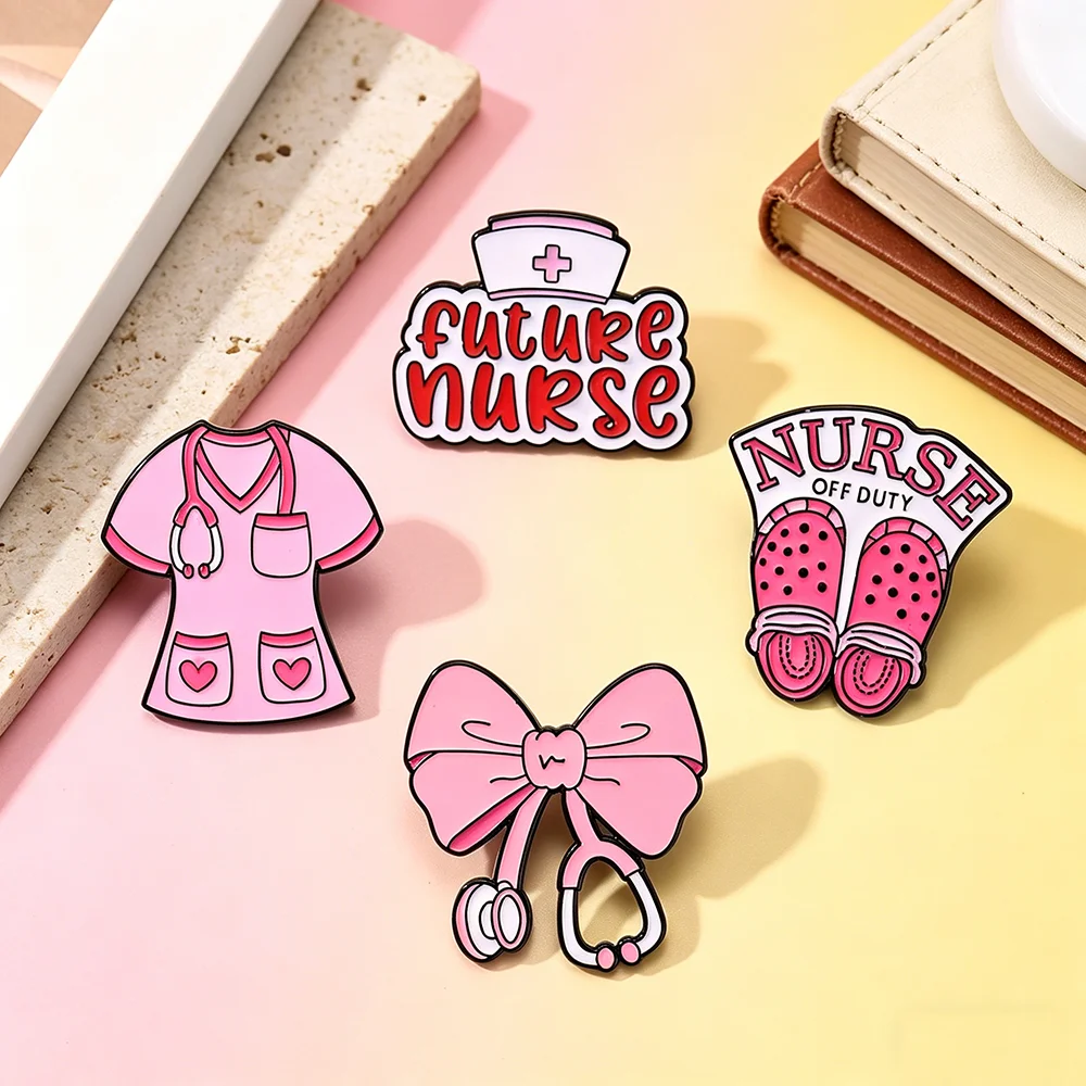 4Pcs Nurse Enamel Pin Set Medical Stethoscope Scrub Lapel Brooch Badge Collection Metal Nursing Themed Pins
