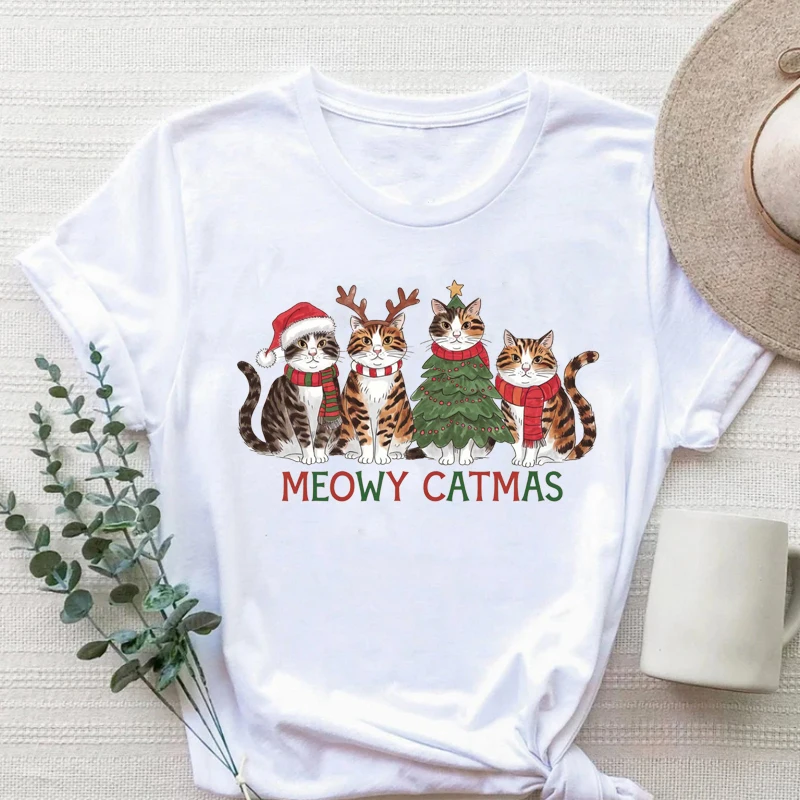 

Cat Christmas Tshirt Meow Christmas Mom Tee Christmas Cat Gifts Harajuku Style Women Vintage Clothes