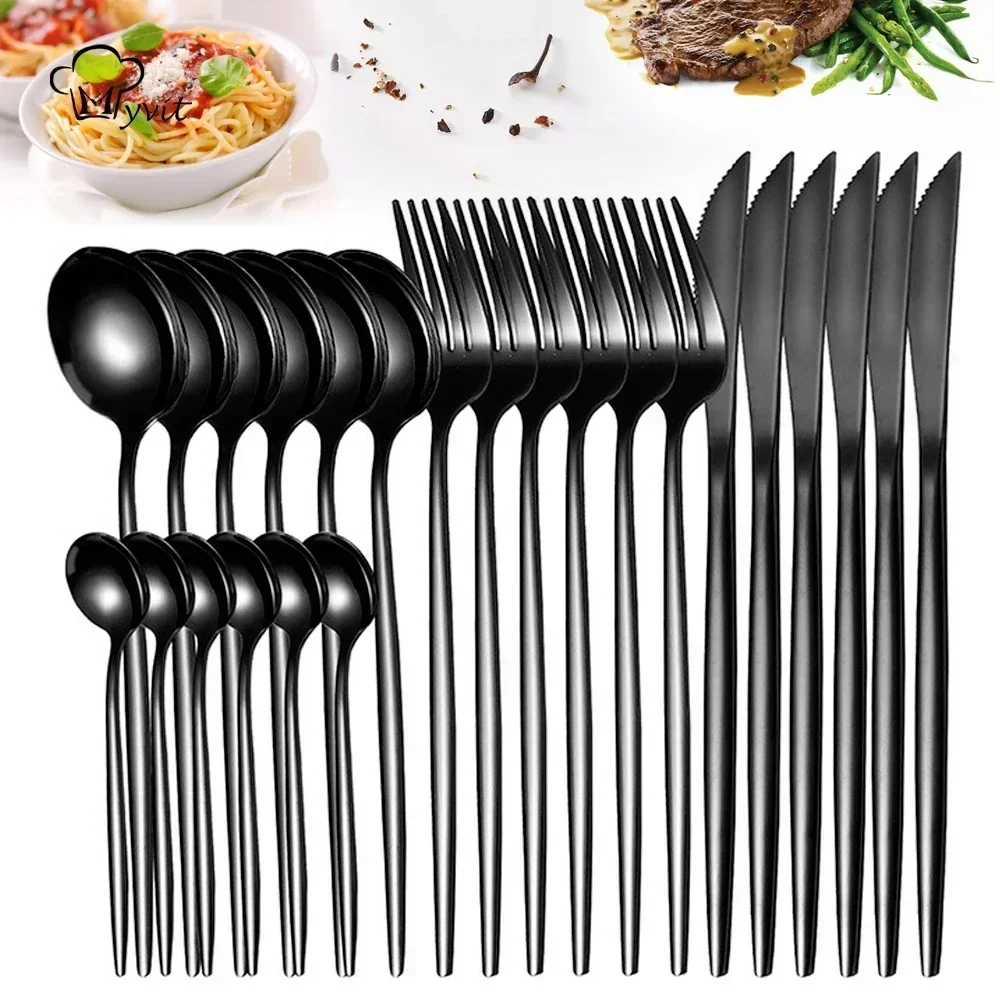 New Dinnerware Silverware Set 24pcs Kitchen Flatware Tableware Cutlery Set for Home Restaurant Steak Knife Fork Spoon Tea Spoon