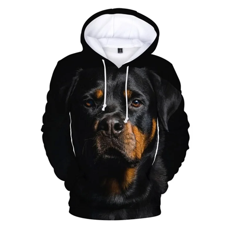 Sudadera con capucha de perro Rottweiler negro para hombres y mujeres, sudaderas con estampado 3d, jersey de moda, ropa de calle, abrigo para niños,