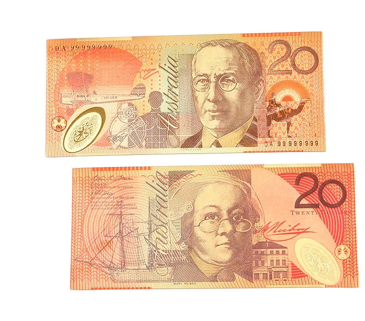 Juego de 5/10 piezas de billete de dólar australiano, chapado en oro, lámina de plástico para colorida colección divertida