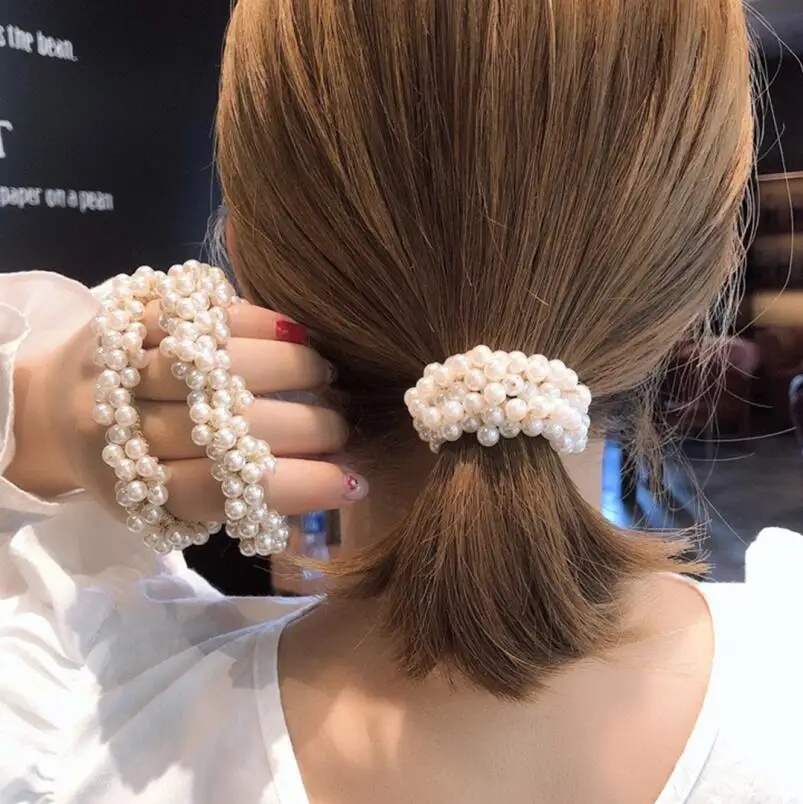 Korean Bead Pearl Headband Fashionable Hair Tie Bracelet Trendy Dual-purpose Hair Cord Hair Accessories