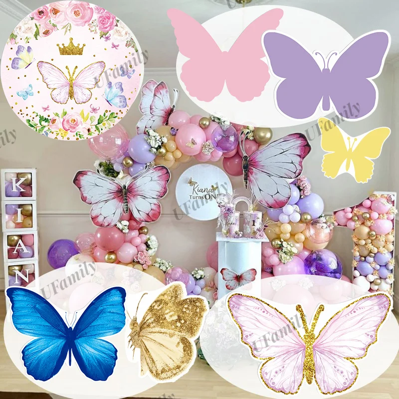 

Pink Purple Butterfly Kt Board for Party Birthday Wedding Backdrop Bride Princess Girl Party Backdrops for photography