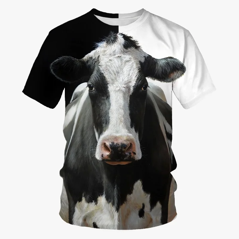 Popular Funny Cow T-Shirts For Men Casual 3D Print Tees Summer Fashion Personality Round Neck Short Sleeve Tops T-shirt Clothing