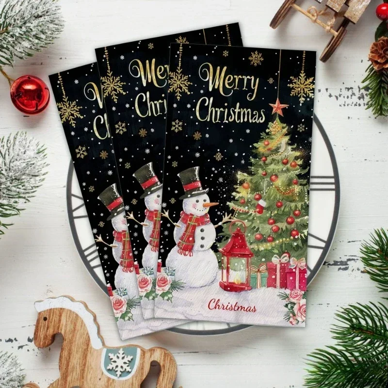 Christmas Snowman Long Paper Napkin Large Size Party Table Paper Black Gold Christmas Tree Paper Placemat 20pcs 34.2*40.6cm