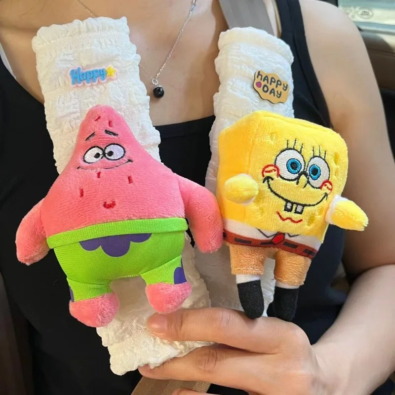 SpongeBob Car Seat Belt Shoulder Pads Patrick Anime Anti Strangulation Car Interior Decoration Kid Bag Shoulder Strap Protector