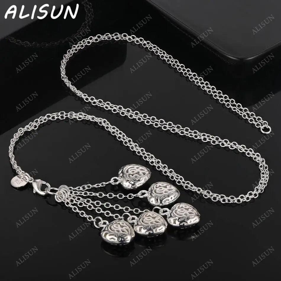 

ALISUN Стерлингового Серебра 925 пробы 45 см Полое Сердце Кисточка Ожерелье Для Женщин Мужчин Очарование Трендовые Подарки На День Рождения Модная Вечеринка Изящные Ювелирные Изделия