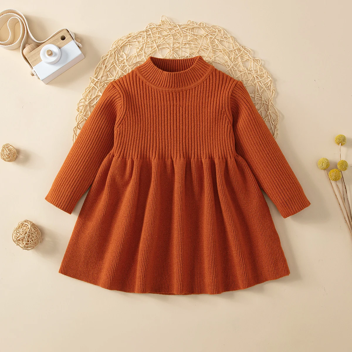 PatPat Baby Girl Sweet Solid Color Sweater Dress