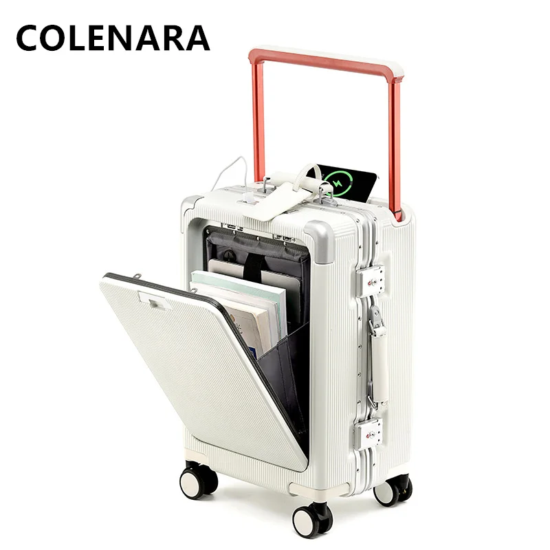 COLENARA Laptop Koffer 20 "24" 26 Inch Vooropening Boarding Case USB Opladen Trolley Case Universele Wiel Rolling bagage