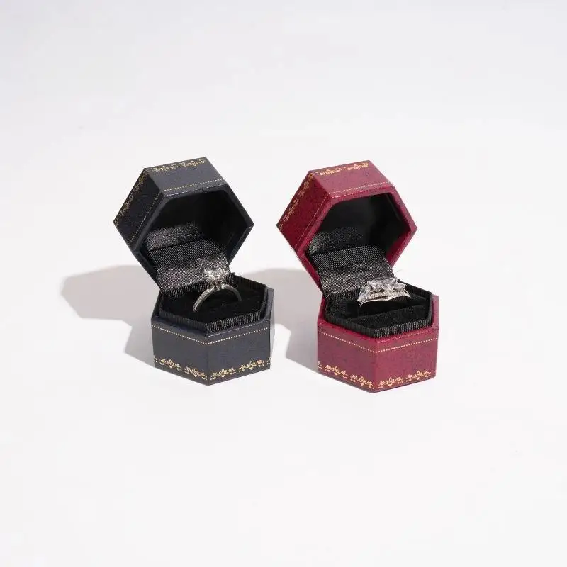 Vintage Sechseckige Samt-Ringbox, Zart Geprägt, Tragbarer Schmuck-Organizer für Reisen und Tägliche Schmuckaufbewahrung – Detail 7