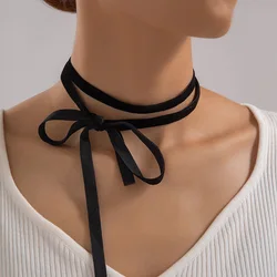 Simple Elegant Black Velvet Ribbon Bowknot Choker Necklace for Women Wed Goth Choker Clavicle Chain Y2K Jewelry