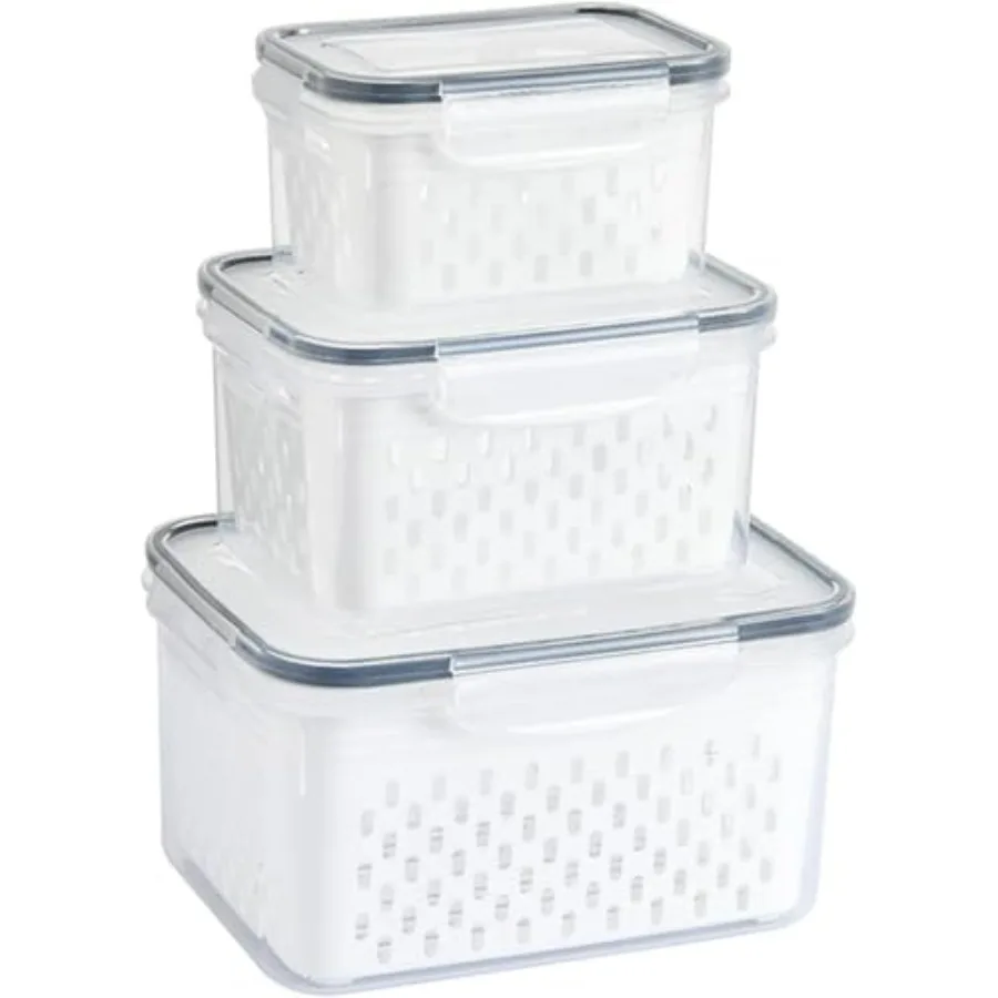 Organizer do domu, przezroczysty plastikowy pojemnik na żywność z koszem ociekowym, przenośny, oddychający, wielofunkcyjny pojemnik do przechowywania.
