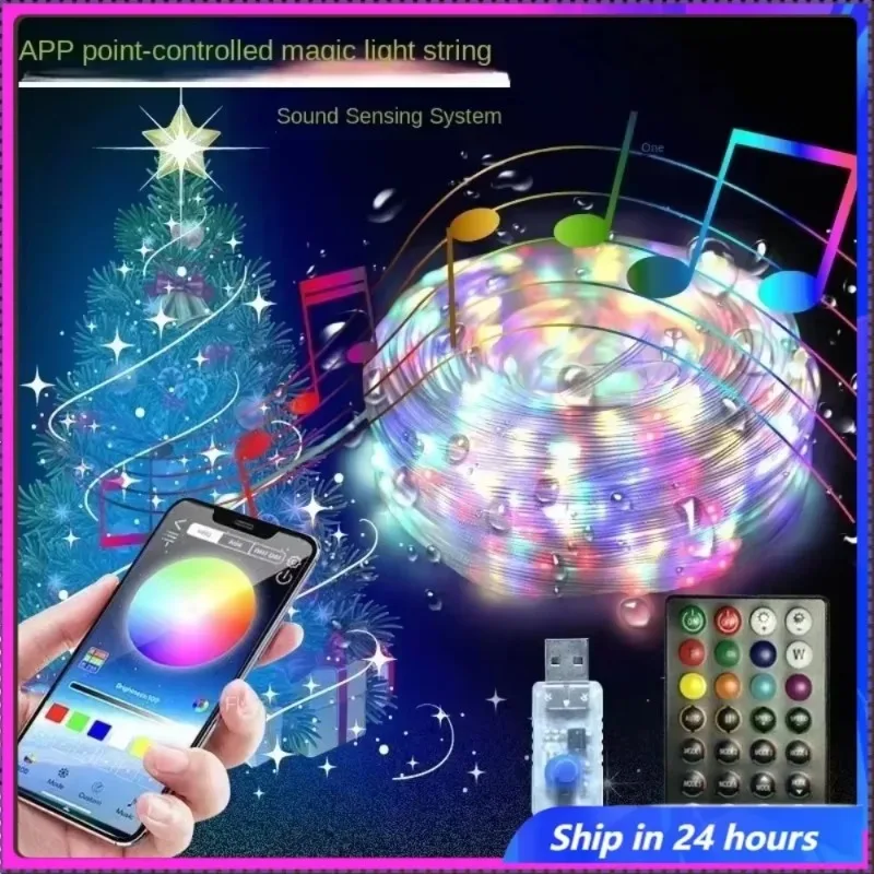 

15 м RGB украшение для рождественской елки, световая гирлянда для уличного сада, USB Bluetooth, приложение, гирлянда, гирлянда, праздники