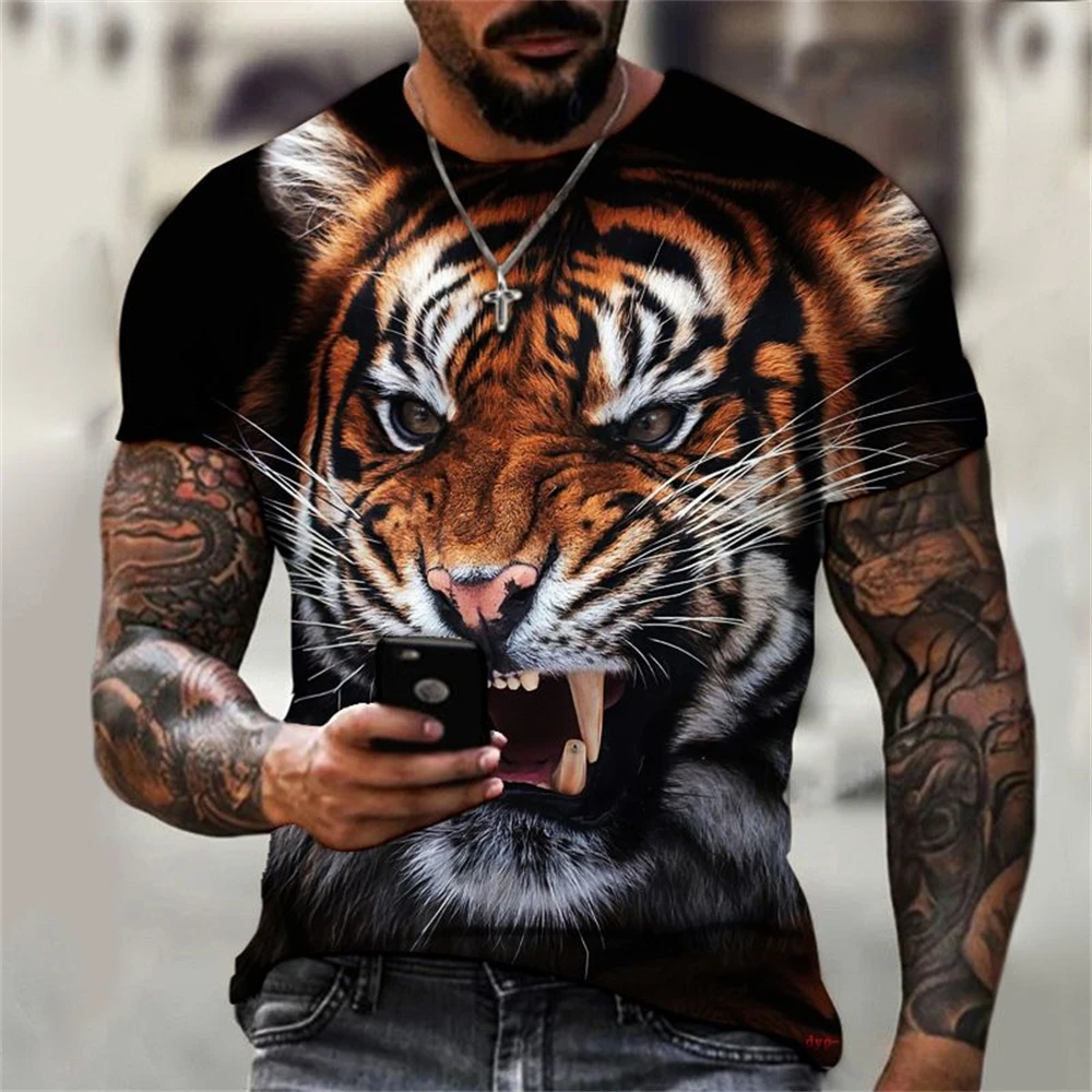 

Мужская футболка с 3D принтом тигра, повседневная футболка в стиле Харадзюку, пуловер с короткими рукавами и круглым вырезом, спортивная уличная одежда, уличные топы, футболка, одежда больших размеров