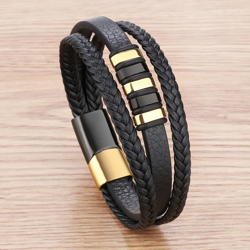 Punk Style Simple Leather Braided Men's Bracelet New Trendy People Creative Explosion Style Fashion Trend Niche Bracelet Gift