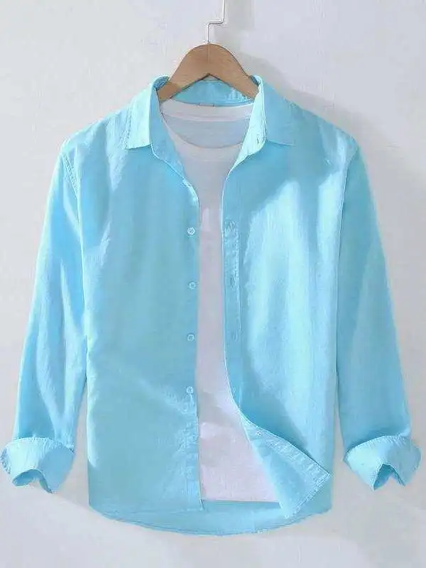 

Casual Loose Men's Long Sleeve Linen Shirt Thin Cotton Linen Material White Inner Wear Spring Summer City Walk Fashionable
