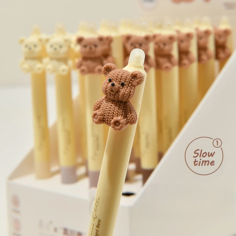 4pcs/set Cheese Bear Click Erasable Gel Pen Soft Grip ST Point Smooth Writing for Study Notes Crystal Blue Cute Stationery