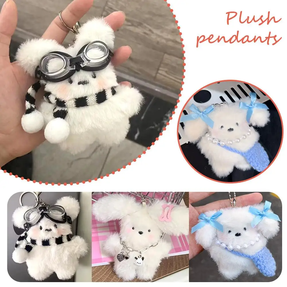 Breloczek 2026 Śliczny Pilot Mały Piesek Mleczny Kreatywny Breloczek z Lalką Pluszowy Breloczek z Szczeniakiem z Kreskówki Zawieszka do Torby Miękki Unikalny Zabawny Zestaw Breloczków