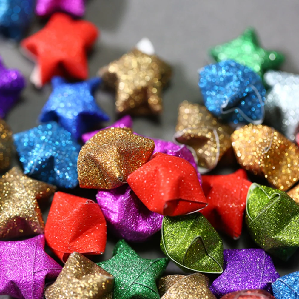 Tiras de papel de estrellas de Origami para manualidades, purpurina, 320 piezas, Color mixto