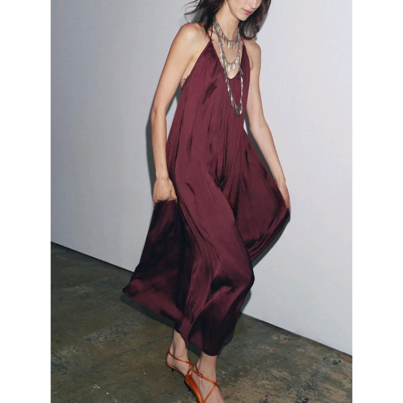 Herbst Damen Bal Strap Satin Feel Dr Casual Sle Fransen Lose Taille Polyesterfaser No Sve Midi X Version