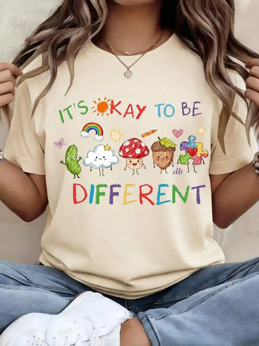 Autism Awareness Shirt Women It's Okay To Be Different Graphic Tees SPED Teacher Gifts Neurodiversity Inclusion Short Sleeve Tops Summer